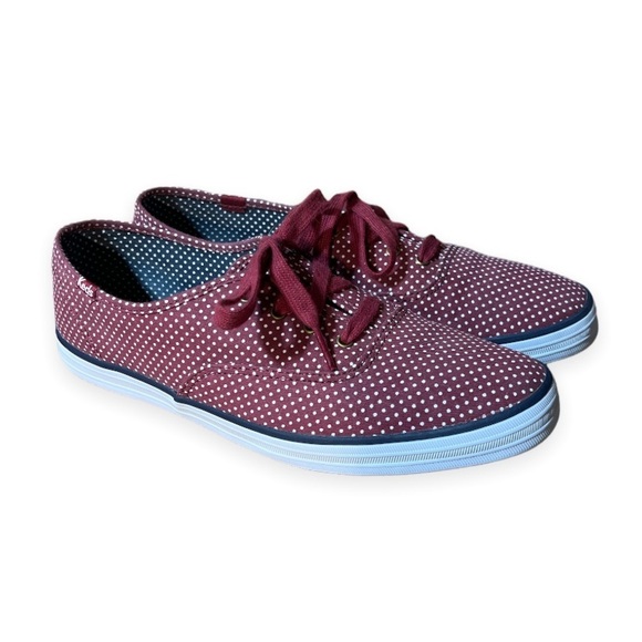 Keds‎ Champion Microdot Polka Dot Maroon Sneaker Lace Up Womens Low Cut SZ 10 - Picture 1 of 13